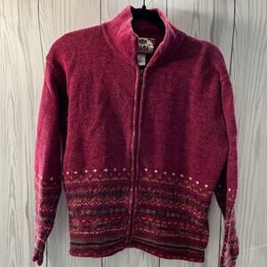 Vintage Tiara International Cardigan Sweater Fair Isle Sz Medium Snowflake Red